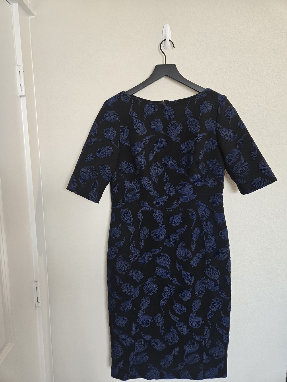 Lela Rose Black Midi Dress with Navy Floral Jacquard